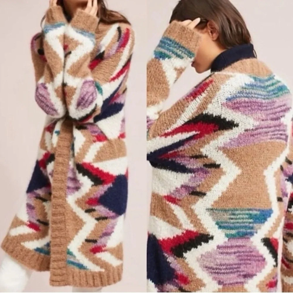 Anthropologie Moulinette Soeurs Colorful Zigzag Alpaca/Wool Cardigan Size M/L - Picture 10 of 10